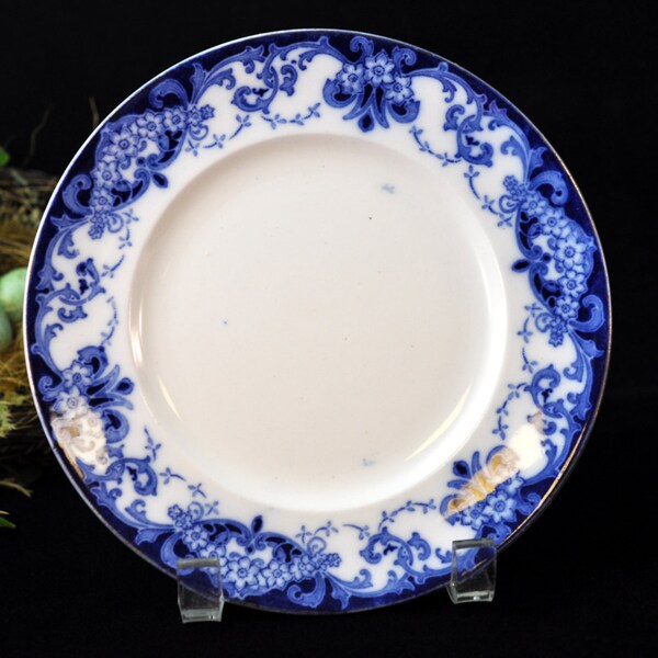 Flow Blue Plate, Salad, Desert Plate, England,  Blue and White, Flowers, Beautiful Coloring, #1925