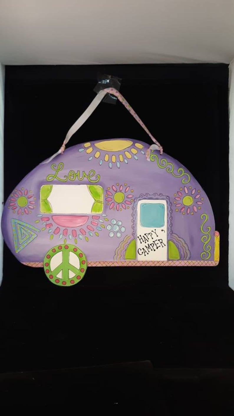 child Kids Girls door hanger Great Gift Idea Purple Camper Door Hanger Hand Painted Retro Camper Door Hanger We have more