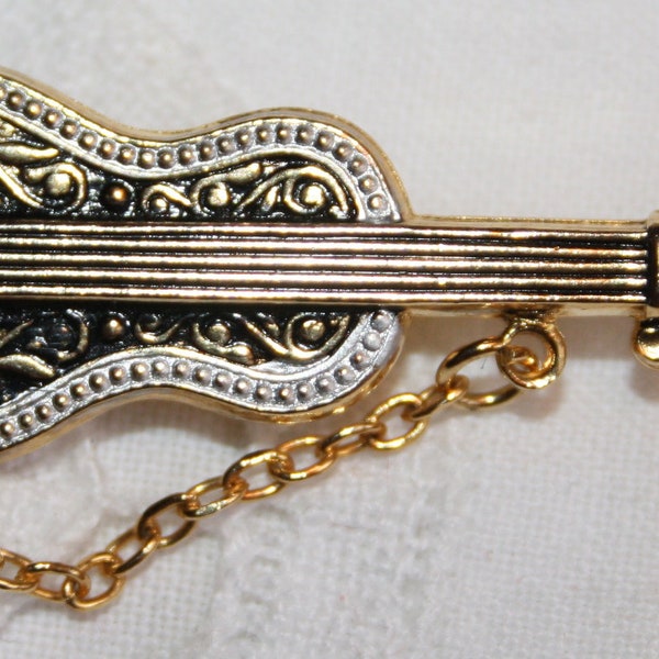 Quirky vintage guitar brooch