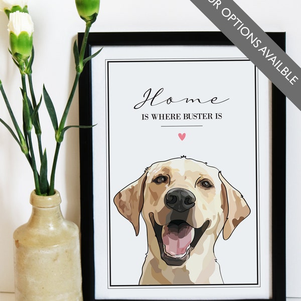 Personalised Labrador Retriever Wall Art Print | Dog Lover Home Decor Poster | Modern Pet Portrait with Dog Name | Black Chocolate Yellow