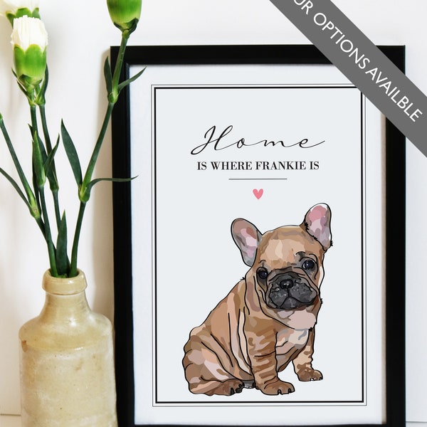 Gepersonaliseerde Franse Bulldog Wall Art Print | Hondenliefhebber Frenchie Home Decor Poster | Modern huisdierportret met hondennaam | Cadeau voor haar