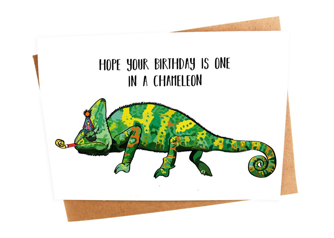 Lustige Chamäleon Eidechse Reptil Illustration Grüße Etsy