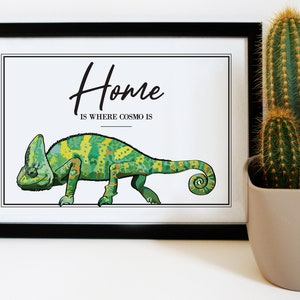 Personalised Chameleon Lizard Wall Art Print Quote Gift | Reptile Lover Home Decor Poster Present | Modern Pet Portrait with Chameleon Name