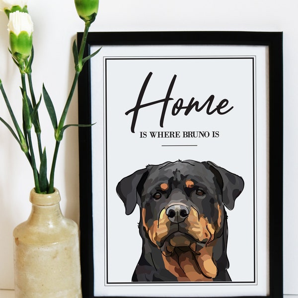 Personalised Rottweiler Dog Wall Art Print | Dog Lover Home Decor Poster | Modern Pet Portrait with Dog Name | Quote Present | Metzgerhund