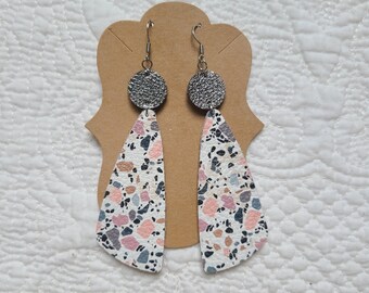 Double-sided Leather Earrings in Terazzo Print