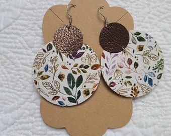 Cork and Leather Fall Floral Circle Earrings