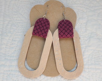 Oval Leather and Cork Earrings