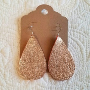 Rose Gold Leather Teardrop Earrings Metallic Leather Earrings image 1