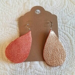 Rose Gold Leather Teardrop Earrings Metallic Leather Earrings image 3