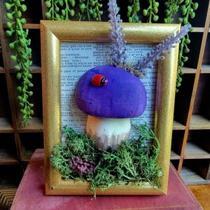 Miniature Purple Mushroom Nature Scene, Cottage Core Decor, Goblin Core Decor, Mushroom Garden Scene, Mushroom Decor, Forest Decor