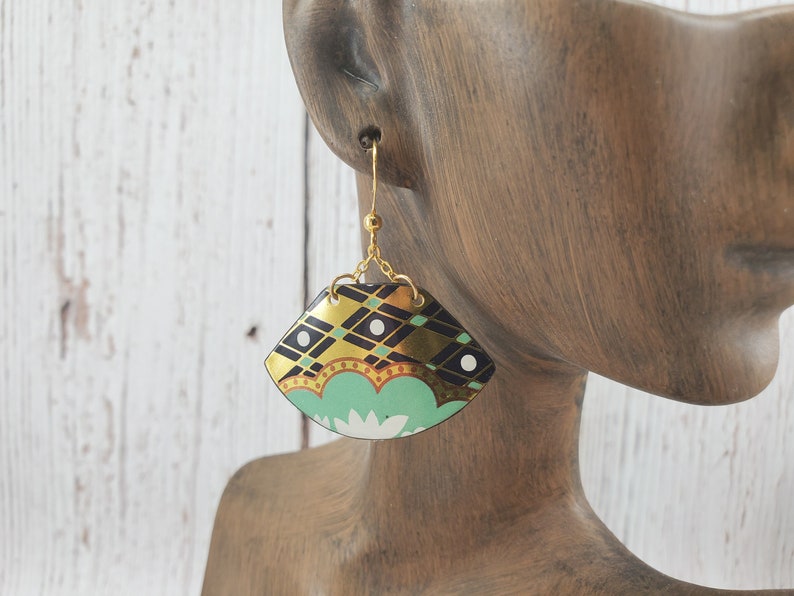 Zero Waste Geometric Floral Earrings Bohemian Jewelry Handcrafted Jewelry Geometric Floral Jewelry Lightweight Earrings Green Jewelry