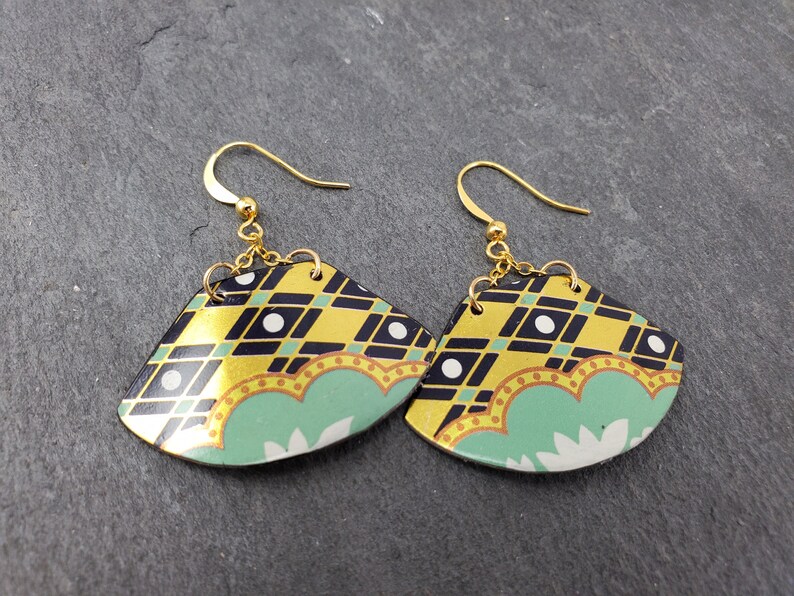 Zero Waste Geometric Floral Earrings Bohemian Jewelry Handcrafted Jewelry Geometric Floral Jewelry Lightweight Earrings Green Jewelry