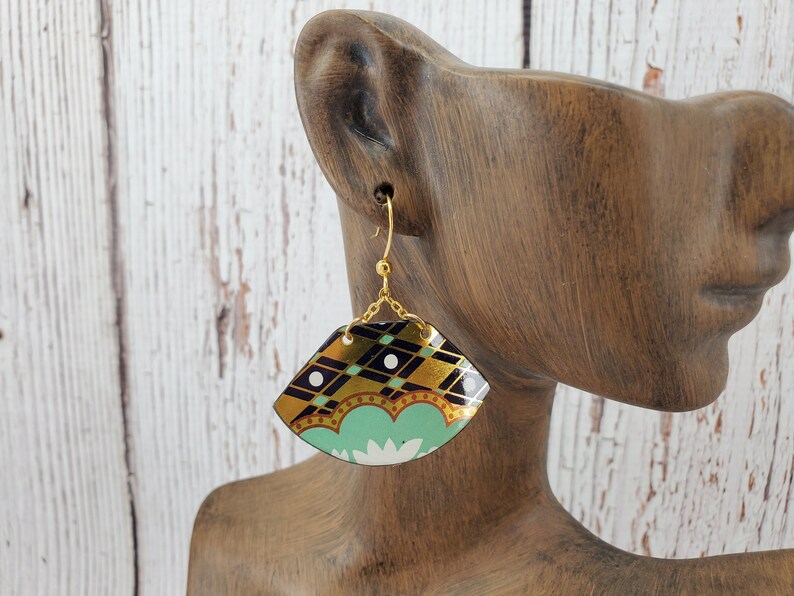 Zero Waste Geometric Floral Earrings Bohemian Jewelry Handcrafted Jewelry Geometric Floral Jewelry Lightweight Earrings Green Jewelry