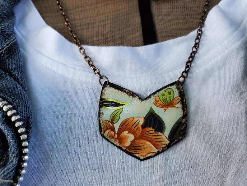 Lightweight Necklace and Earring Set Floral Jewelry for Women Tin Jewelry Handcrafted Jewelry Bohemian Necklace Coral Jewelry Set
