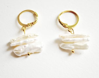 Earrings mini creole mother-of-pearl, gold plated