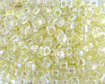 6 /0 Seed Beads,  Lt Yellow Seed Beads, Transparent Seed Beads, Rainbow seed beads,  Lt Yellow 10 grams  #5623 Japanese seed Beads Item #427