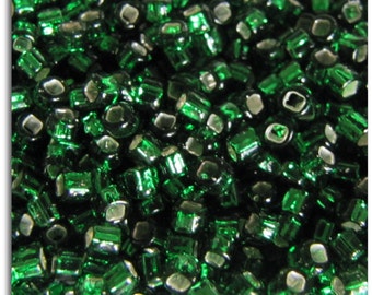 Silver Lined Emerald Green Seed Beads 8/0,  Green Seed Beads 20 grams  #8262 Japanese Seed beads, Green Beads,Jewelry making