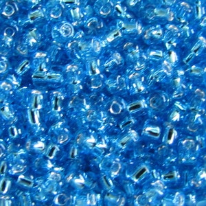 8/0 Seed Beads,  Aqua Seed Beads,  Silver lined Seed Beads, Aqua Beads, 10 grams Seed Beads, Seed Beads, #4978 Japanese Seed Beads Item #307
