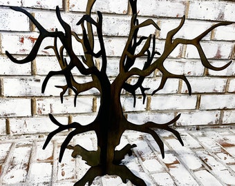 3D Freestanding Haunted Tree: Black Wood Halloween Decor