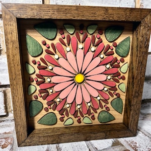 Flower Art, Wood Art, Wall Decor, Wood Flower Wall Art, Wall Art, Framed Art, Gallery Wall, Nursery Decor, Gift