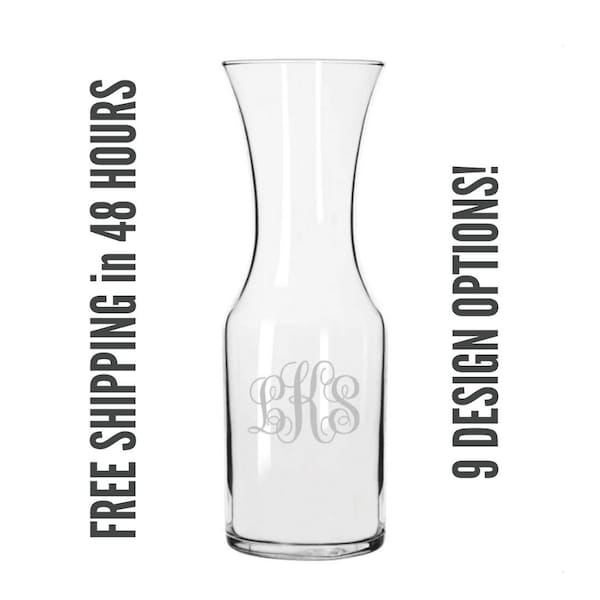 Custom Engraved Glass Carafe, Personalized, Last Name, Monogram or Initials, Wedding Gift, Anniversary Gift, SHIPS in 48 HOURS