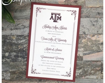 Texas A&M Graduation Invitation: Custom Announcement Card