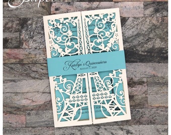 More Colors Eiffel Tower Paris Laser Cut Wedding Invitations Quinceanera Invitations Laser Cut Sweet 15 Invitations French Theme Laser Cut