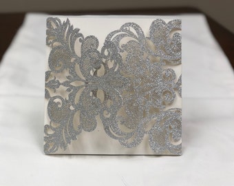 Glitter Lace Pocket ONLY Gorgeous Laser Cut Wedding Invitation  - no inserts or envelopes - Laser Cut Wedding Invite Pocket