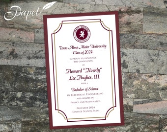 Any University College Graduation Invitation or Announcement, Custom, Layered, Aggies, Graduation Party, Thank You, Traditional, Classic