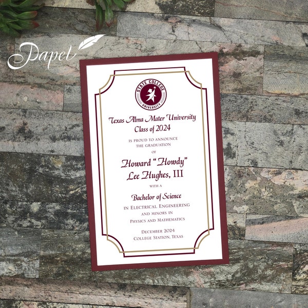 Any University College Graduation Invitation or Announcement, Custom, Layered, Aggies, Graduation Party, Thank You, Traditional, Classic