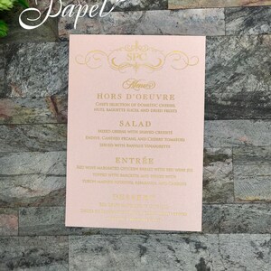 Personalized Gold Foil Wedding Menu: Custom 5x7 Dinner Menu
