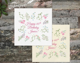 Custom Floral Cocktail Napkins, Birthday Wildflower Napkins, Your wording, any ink color, celebrate Mom, Grandma or a special friend!