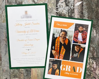 Any University Double Sided College Graduation Invitation or Announcement, Photo, Bachelor's Degree, Layered, Picture, Collage, Thank Yous