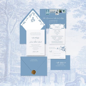 Stunning Blue and White Letterpress Wedding Invitation Suite - Timeless Design, Handcrafted, Customizable, Stunning Chinoiserie Design!