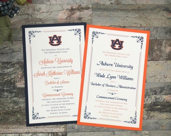 Auburn University Graduation Invitation or Announcement, Custom (Any University) Degree Layered Announcements AU Tigers War Eagle Party Card