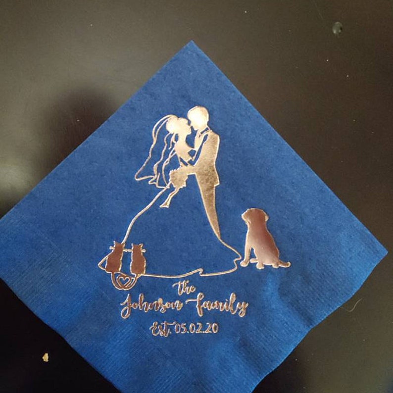 Custom Dog Cocktail Napkins Wedding Napkins Beverage Napkin Luncheon Napkin Cake Napkin Personalized almost any dog breed couple with dog image 2