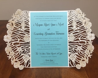 Laser Cut Beach Wedding Invitations: Seashell Destination Theme