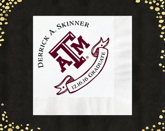 Texas A&M Custom Napkins Aggie Grad Luncheon Napkins A and M Beverage Napkins Party Napkin Custom Personalized Aggie Wedding Napkins Gig 'Em