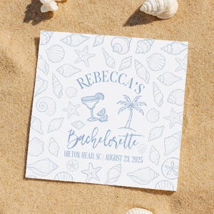Beach Bachelorette Party Napkins – Coastal Doodles Seashell Margarita Palm Design – Summer Cocktail Napkins - Showers and Parties