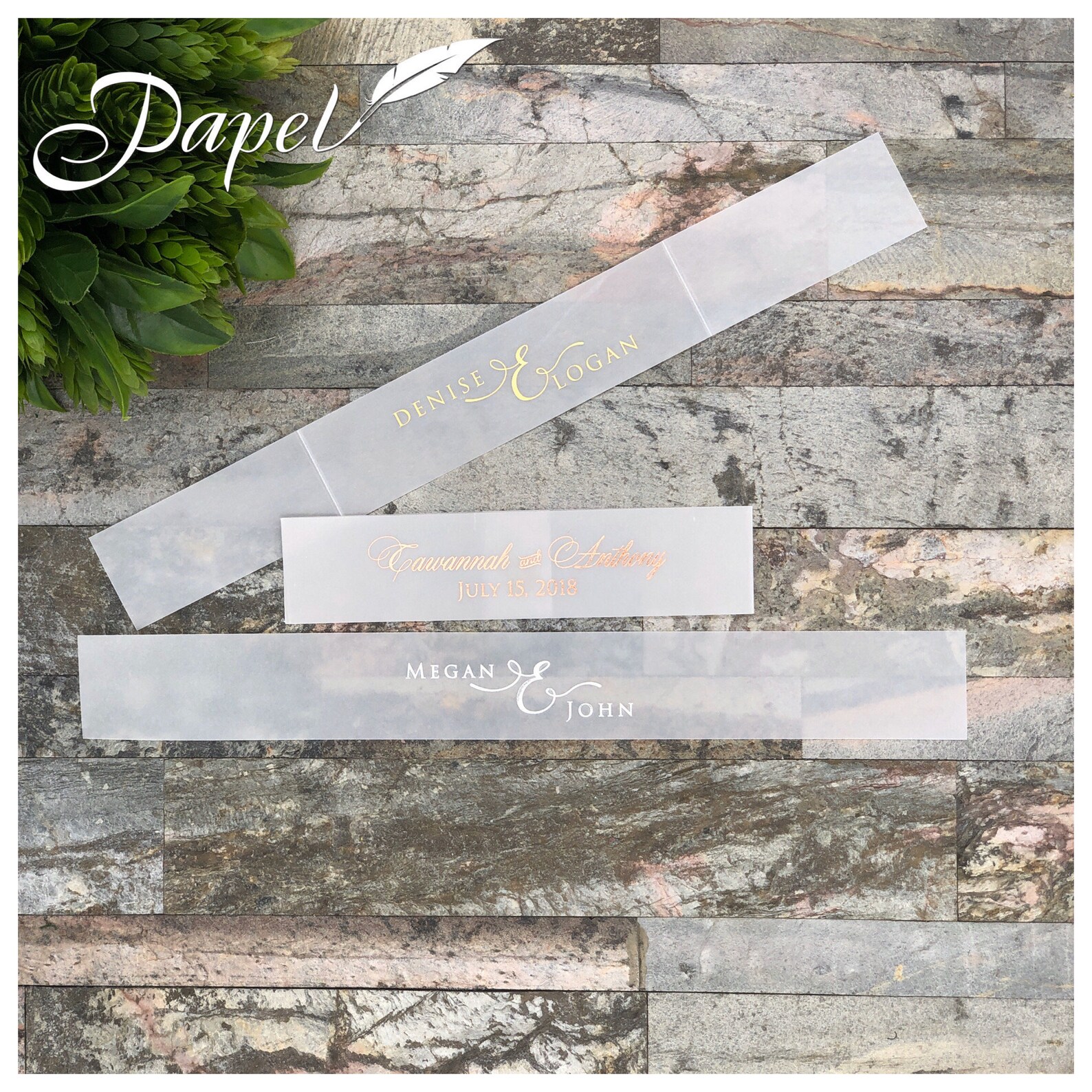 Vellum Belly Bands Printed in Foil silver Gold Rose Gold Etsy