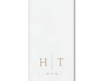 Modern Monogram Initials Custom Name Foil Personalized Premium Linen Feel Napkins, Custom Guest Towel Bathroom White Napkins