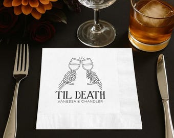 Custom Foil Printed Napkins: Til Death Halloween or October Personalized Wedding or Party Decor