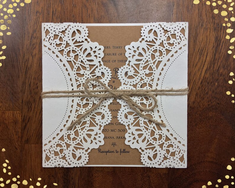 Rustic Laser Cut Wedding Invitation Doily Square Wedding Etsy