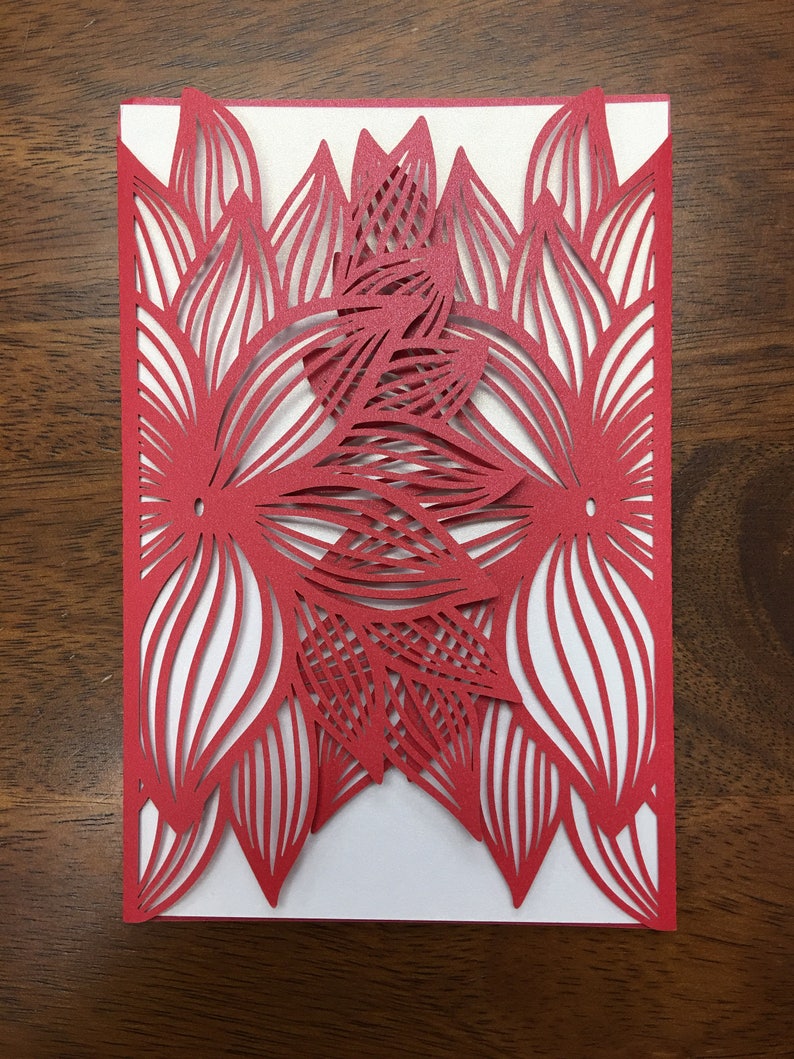 Poinsettia Christmas Laser Cut Wedding Party Invitations Wedding Die Cut Laser Cut Traditional Wedding Invitations Laser Cut image 5