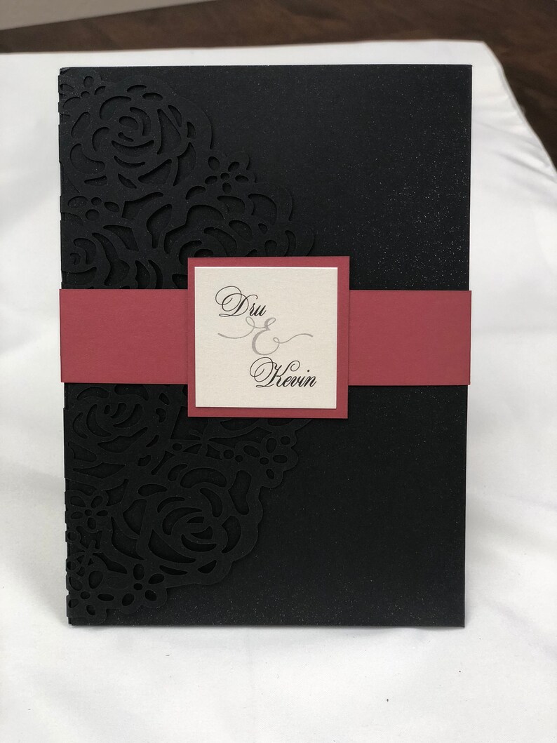 Emerald Green Laser Cut Wedding Invitations Pocket Etsy