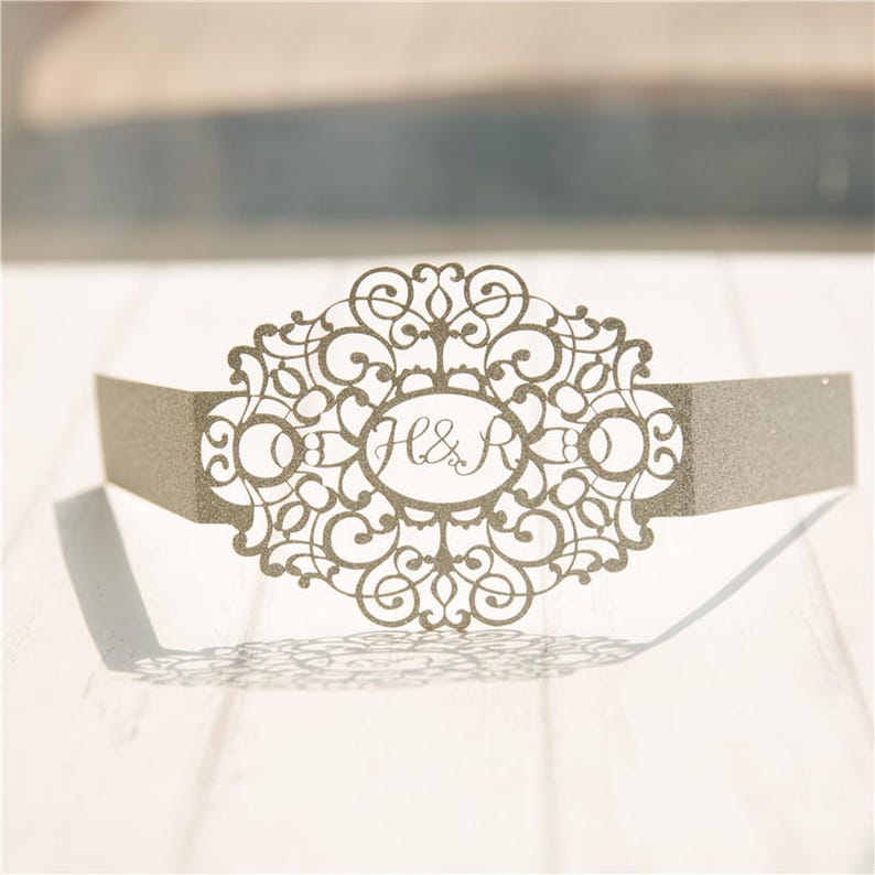 Laser Cut Monogrammed Oval Glitter Belly Band for Invitations Etsy