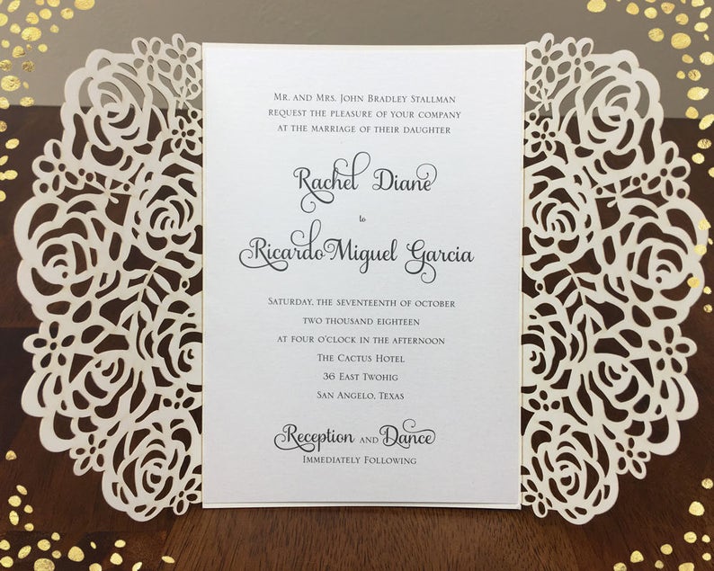 Rose Gold Glitter Laser Cut Wedding Invitations Gold Glitter Etsy