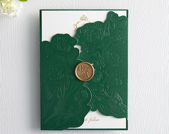 Grass Green Laser Cut Gatefold with Elegant Embossed Floral Design (other colors available)