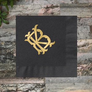 Personalized Foil Wedding Napkins: Custom Monogram Crest Decor