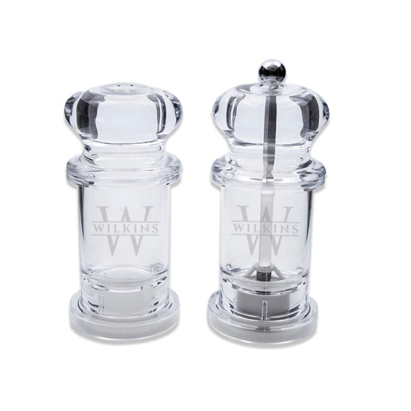Custom Engraved Acrylic Salt Shaker & Pepper Mill Set, Personalized, Last Name, Monogram or Initials, Home or Shower Gift SHIPS in 48 HOURS